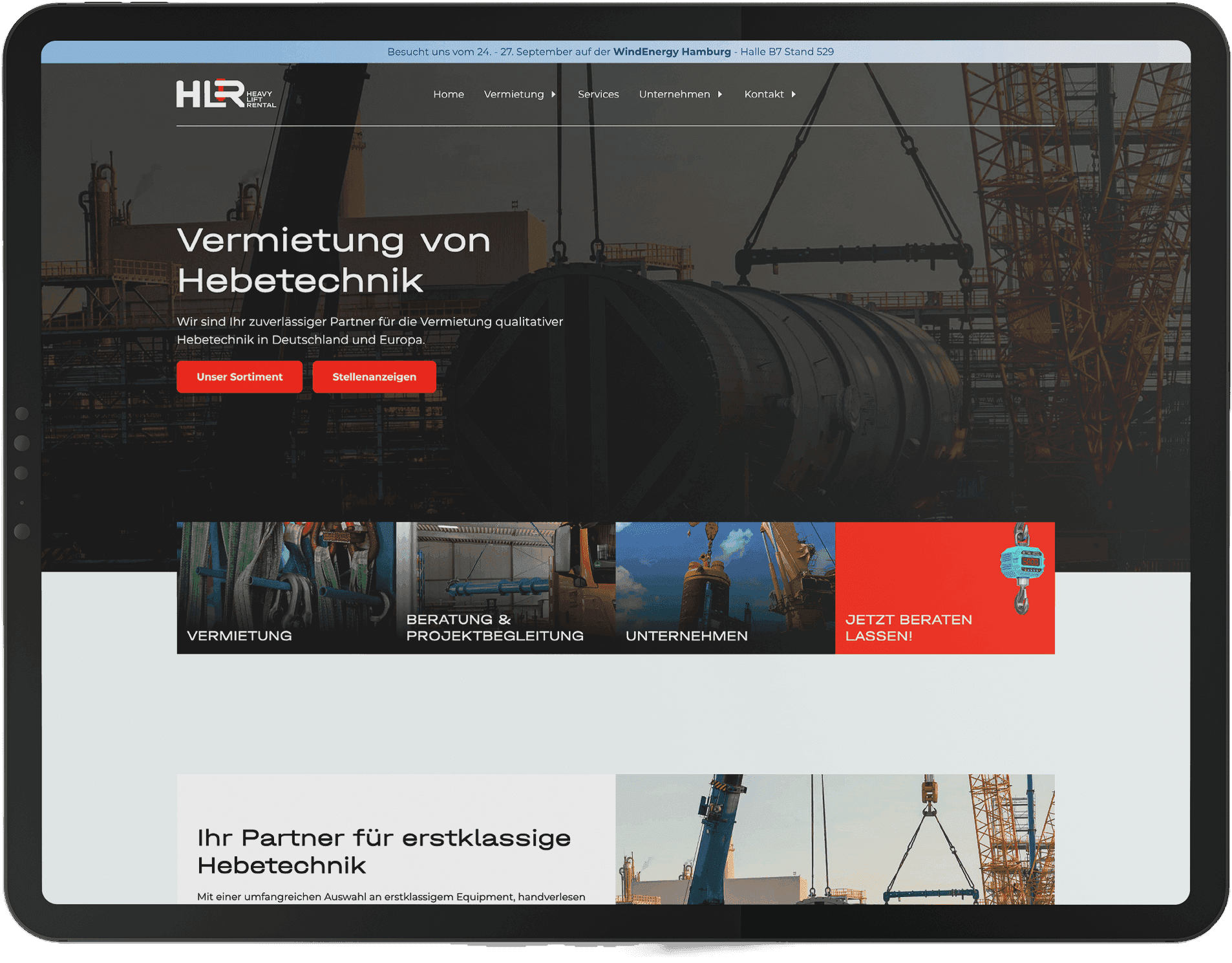 Mockup der Startseite von HLR Lifting